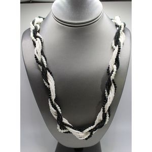 Vintage Twisted Multi Rope Bead Black and White Gold Tone Women's Necklace Decor